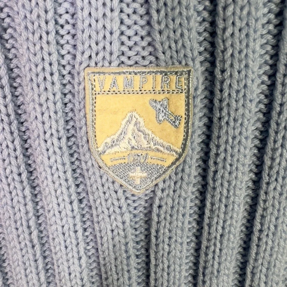 RARE Vintage Italian Wool Turtleneck Sweater Blue Ribbed Ski Alpine Stripe Crest